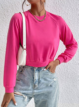Long Sleeve Round Neck Solid Color Top