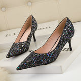 Shallow-mouthed Pointed Sequined Banquet Shoes