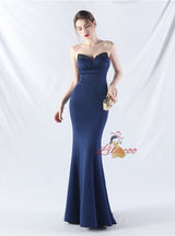 Memraid Strapless Pleats Beading Prom Dress