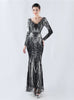 Long Sleeve Sequins V-neck Prom Dress