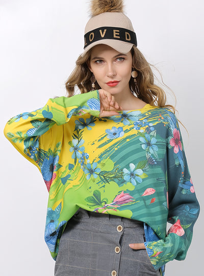 Flower Pullover Printed Round Neck Sweater
