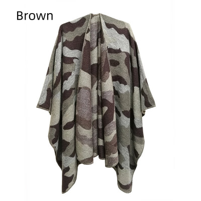 Jacquard Thick Camouflage Split Shawl