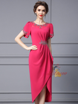 Red Short Sleeve Mother Of The Bride Dress