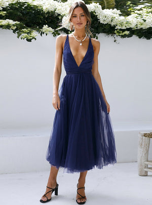 Sling Lace Up Back Gauze Short Dress