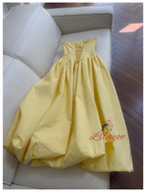 Yellow Straps Pleats Prom Dress