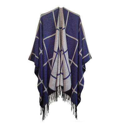 Black Double-sided Plaid Split Shawl