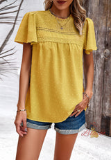 Solid Color Short Sleeve Lace Top