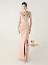 Mermaid V-neck Beading Split Prom Dress