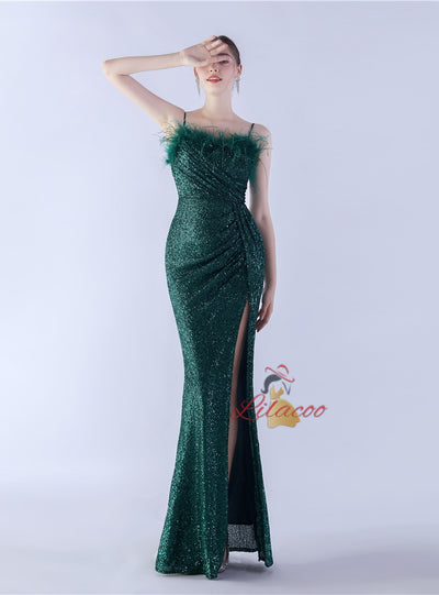 Spaghetti Straps Sequins Prom Dress