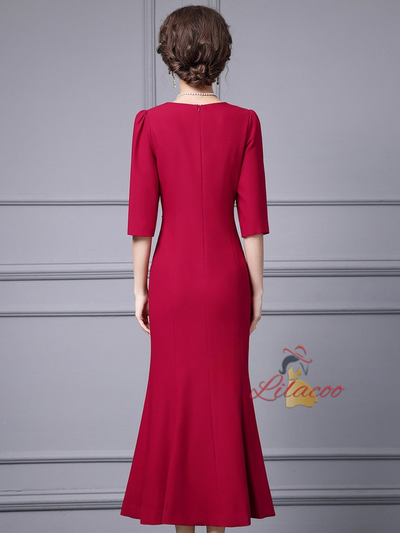 Purple Short Sleeve Beading Mother Of The Bride Dress