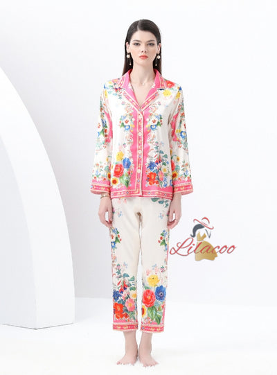 Palace Printed Long-sleeved Shirt+Wide-leg Pants Two-piece Suit