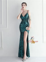 Spaghetti Straps Sequins Beading Prom Dress