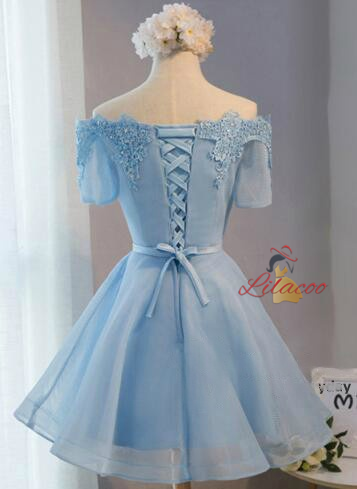 White Lace Appliques Short Sleeve Homecoming Dress