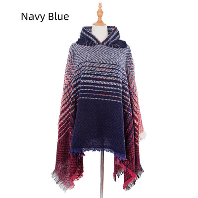 Polyester Gradient Hooded Cloak Shawl