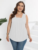 Solid Color Pleated Square Collar Loose T-shirt