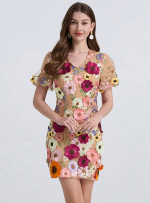 Short Sleeve  Flower Lace Short Party Dress