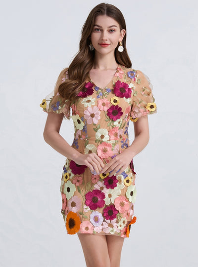 Short Sleeve  Flower Lace Short Party Dress