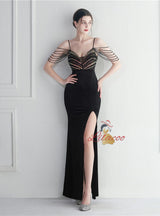 Mermaid Velvet Spaghetti Straps Sequins Beading Prom Dress