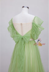 Green Tulle Pleats Flower Prom Dress