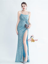 Mermaid Sequins Spaghetti Straps Split Prom Dress