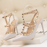 Pointed Patent Leather Rivets Roman Sandals Heels