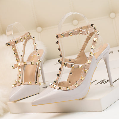 Pointed Patent Leather Rivets Roman Sandals Heels