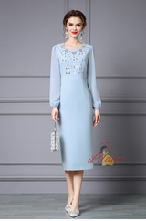 Fuchsia Long Sleeve Beading Mother Of The Bride Dress