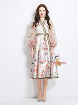 Retro Printed Long Sleeve Dress