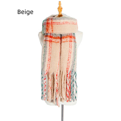 Warm Thick Fringed Plaid Scarf