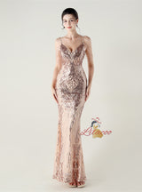 Mermaid Sequins Spaghetti Straps Beading Prom Dress