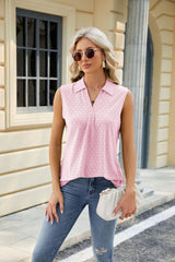 Lapel Solid Color Sleeveless Casual T-shirt
