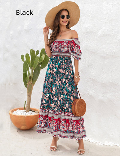 Bohemian Beach Print Holiday Long Dress
