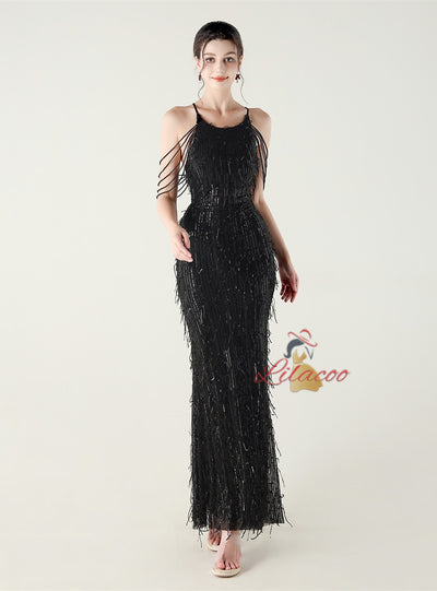 Mermaid Sequins Halter Beading Prom Dress