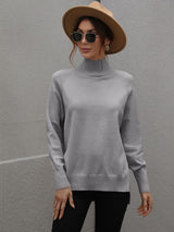 Solid Color High Neck Sweater