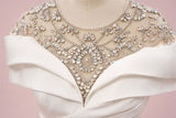 White Scoop Crystal Cap Sleeve Pleats Prom Dress