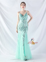 Mermaid Tulle Sequins Straps Prom Dress