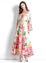 Long-sleeved Palace Horn Sleeve Print Dress