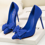 High Heel Pointed Suede Bow Shoes