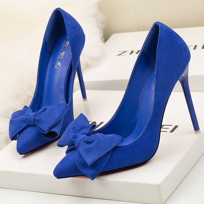 High Heel Pointed Suede Bow Shoes