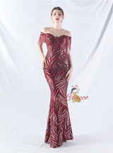 Mermaid Sequins Off the Shoulder Beading Prom Dress