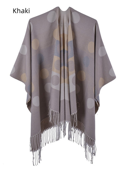 Cashmere-like Fringed Split Cloak Shawl