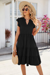 Solid Color V-neck Short Sleeve Dress
