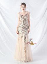 Spaghetti Straps Sequins Beading Prom Dress