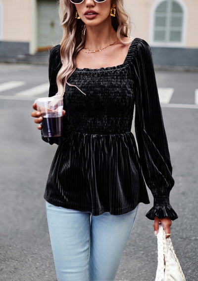 Velvet Long Sleeve Shirt Top