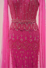 Fuchsia Mermaid Tulle Halter Beading Sequins Prom Dress