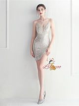 Spaghetti Straps Sequins Mini Prom Dress
