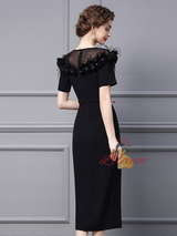 Fuchsia Short Sleeve 3D Flower Mother Of The Bride Dress