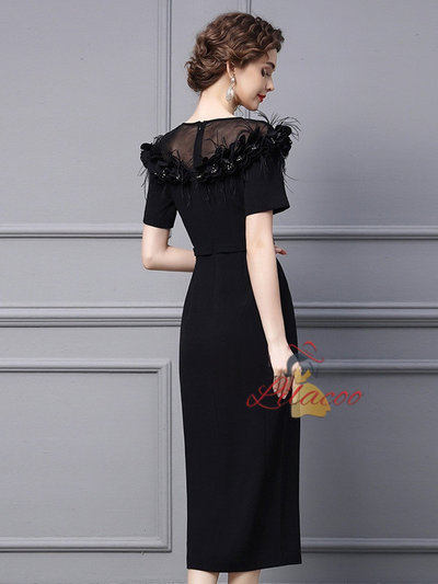 Fuchsia Short Sleeve 3D Flower Mother Of The Bride Dress