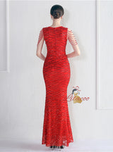 Mermaid Scoop Sequins Sleeveless Beading Prom Dress