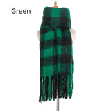 Fringed Green and Black Plaid Scarf